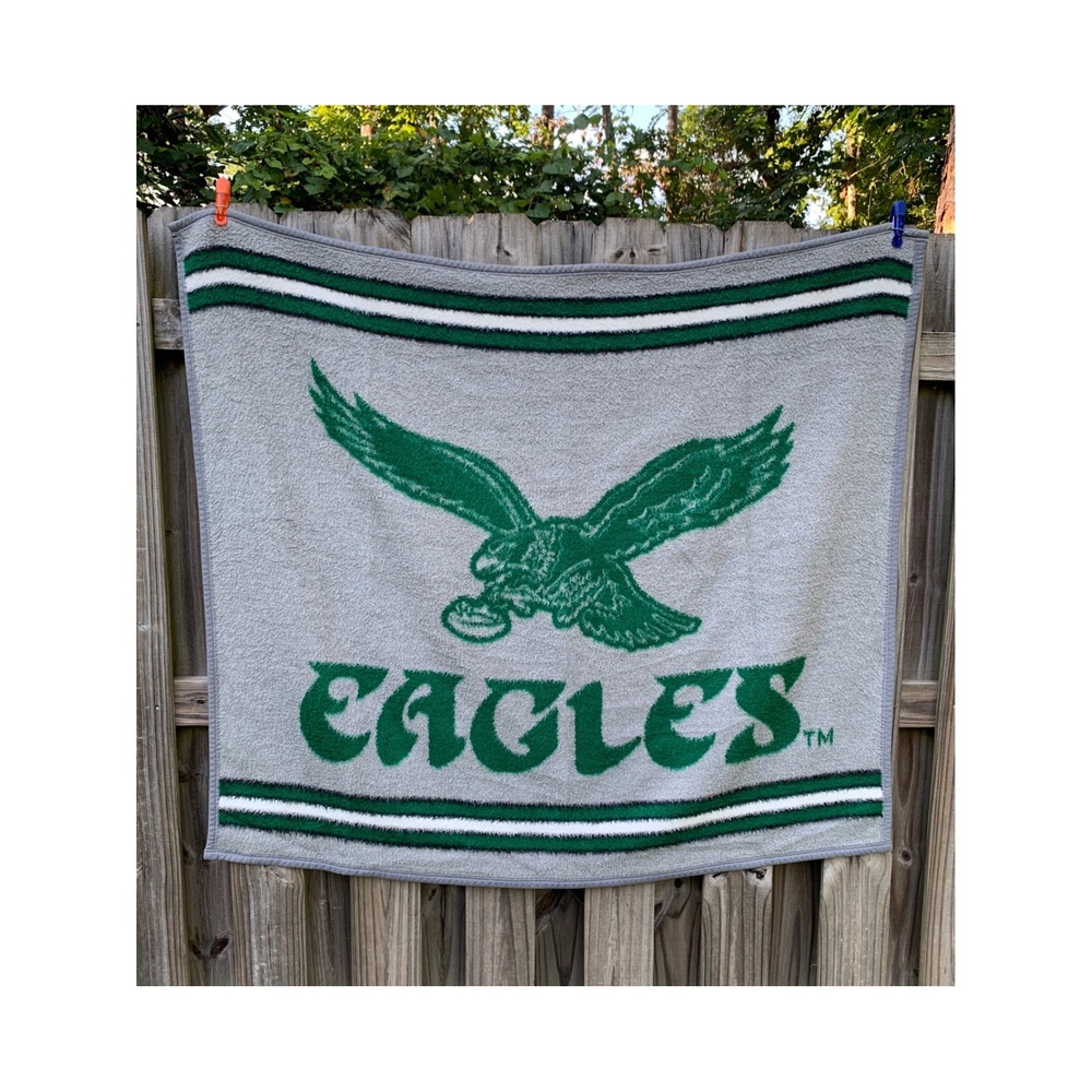 Vintage Philadelphia Eagles Blanket 53x46 Green NFL Biederlack Fleece Made USA